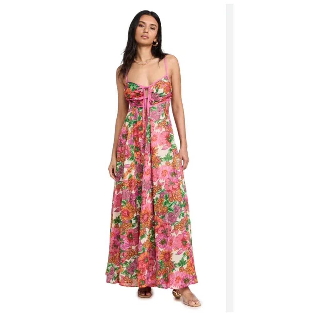 FREE PEOPLE PINK FLORAL DREAM WEAVER BOHO MAXI DRESS SZ XS